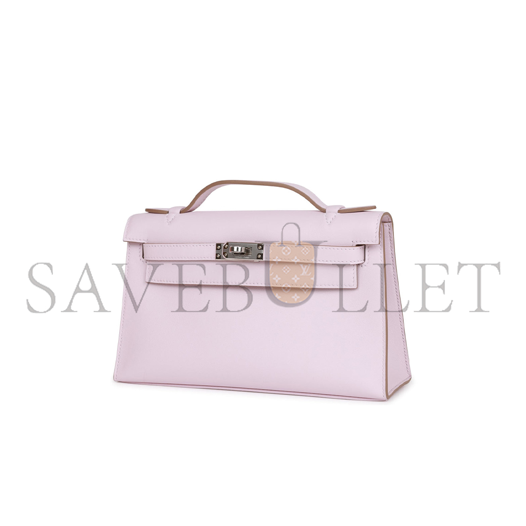 H**mes kelly pochette mauve pale swift palladium hardware (22*14*7cm)